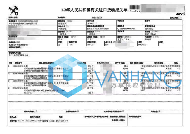 日本頭盔進口報關單證資料 日本頭盔進口報關單證資料